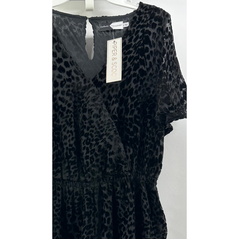 NWT $96 PIPER & SCOOT Black Velvet BURNOUT Leopard Print Jumpsuit WOMENS L - Picture 5 of 11